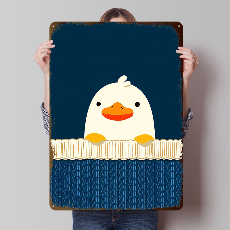 Background Retro Gaming - Niedliche Ente auf blauem Hintergrund, Metallposter,