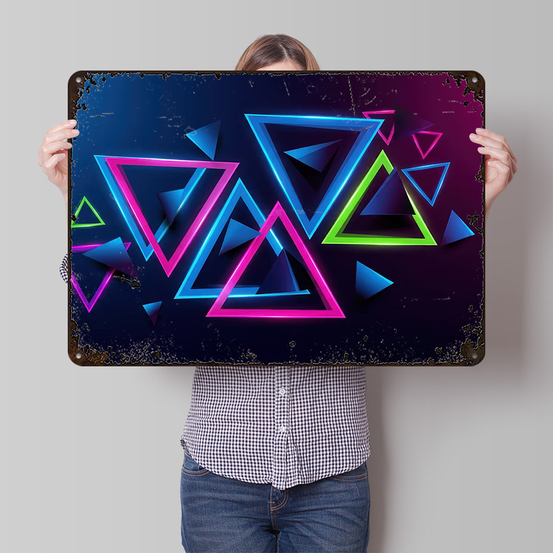 Background Retro Gaming - Neon-Dreiecke Abstrakter Hintergrund Gedrucktes Poster Individualisierte