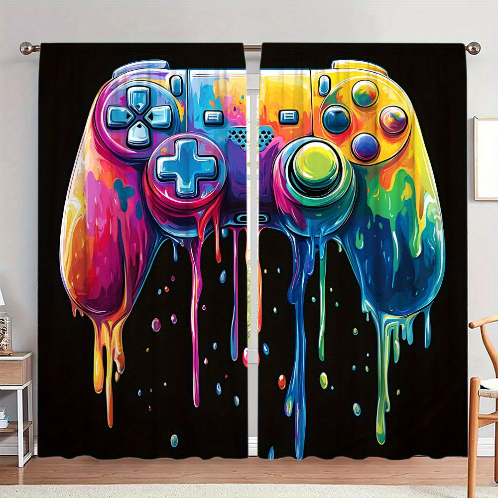 Background Retro Gaming - Retro-Gaming-Controller Vorhang Pop-Art Vorhänge Schwarzer Hintergrund