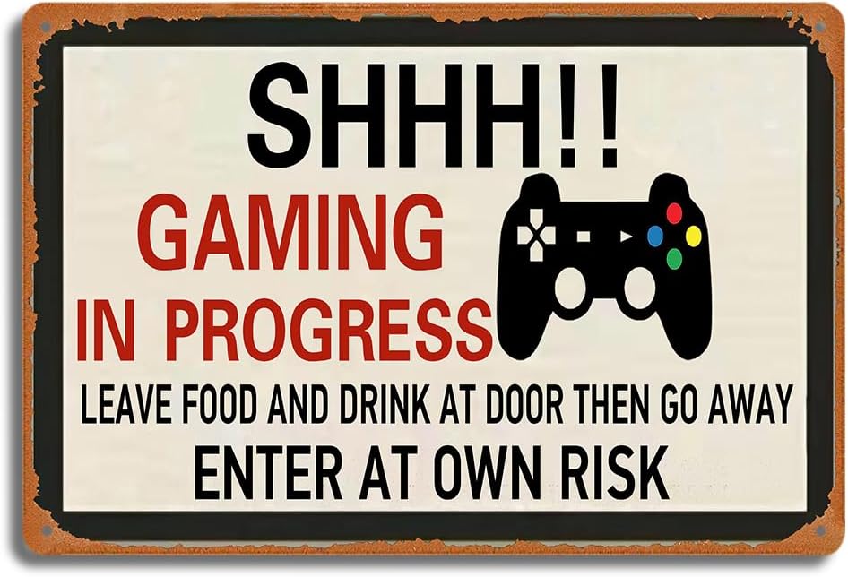 Retro Gaming Decor - Retro Gaming Metallblechschild, SHHH! in Progress