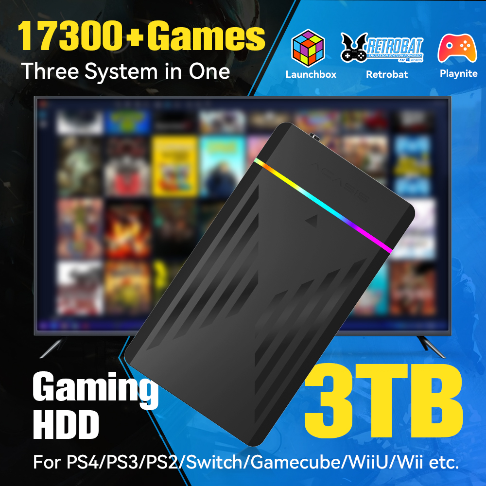 Retro Gaming Device Handheld - 3 TB tragbare Gaming-HDD-LaunchBox/Retrobat/Playnite-Retro-Spielekonsole mit 17300+