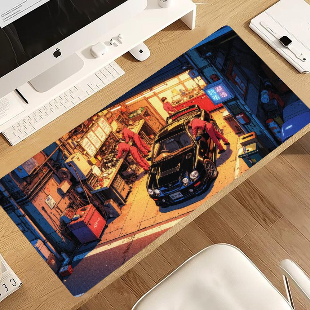 Retro Gaming Repair Shop - Retro Reparaturwerkstatt Rennwagen Mauspad PC Gaming