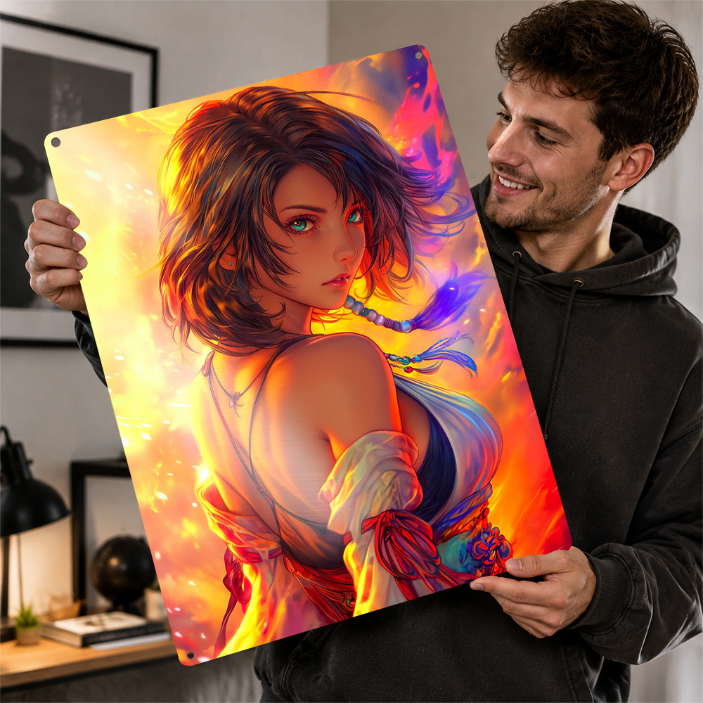 Anime-Mädchen mit Feuer-Hinter – Background Retro Gaming Bewertung und Preis