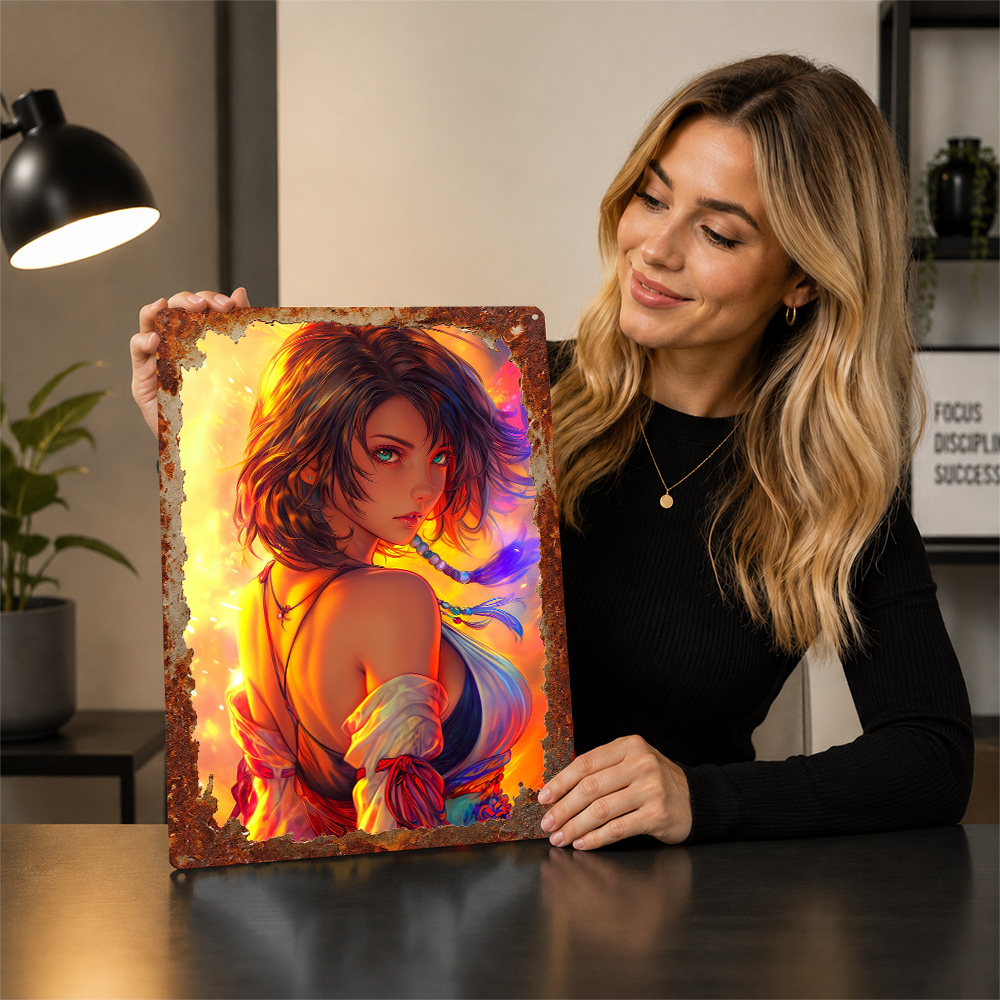 Anime-Mädchen mit Feuer-Hinter – Background Retro Gaming Bewertung und Preis
