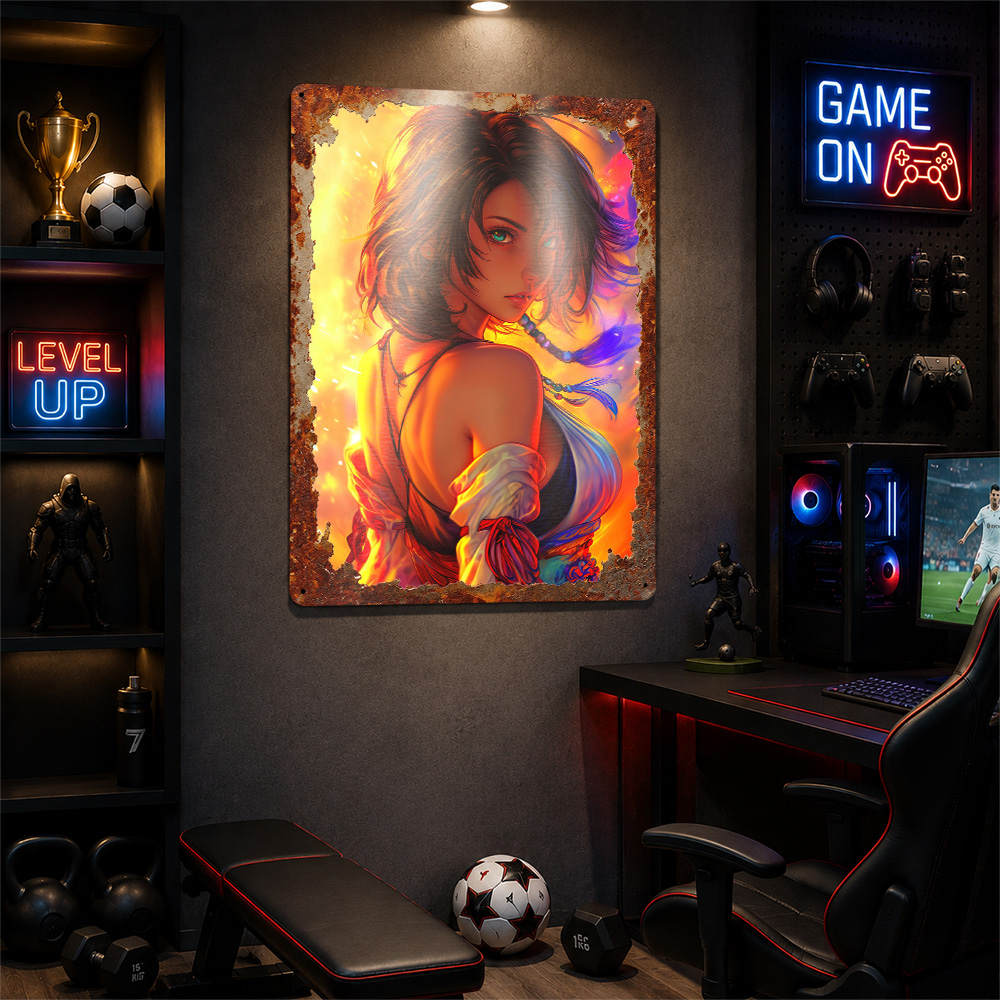 Anime-Mädchen mit Feuer-Hinter – Background Retro Gaming Bewertung und Preis